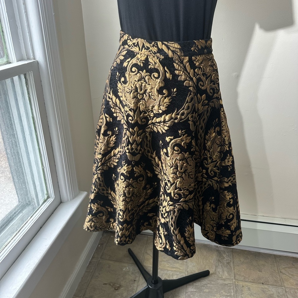 Chicwish Black & Gold Baroque A-Line Skirt